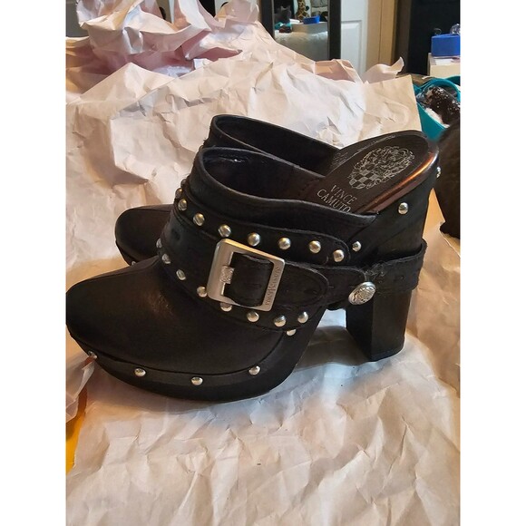 Vince Camuto Women's Christie Studded Black Leather Mules 7.5 Goth Witchy - Picture 3 of 10